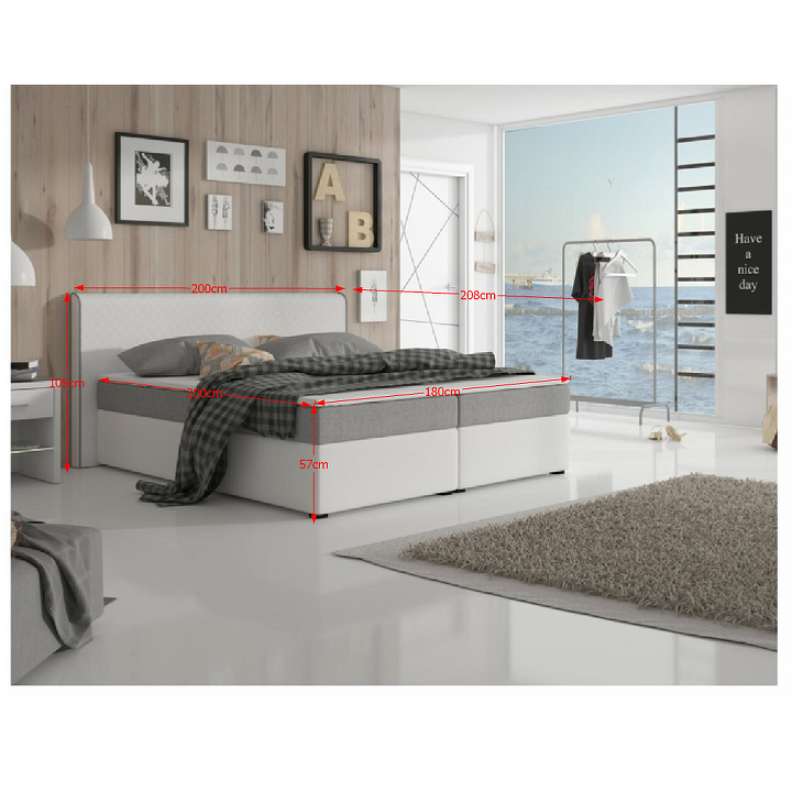 Komfortná posteľ, sivá látka/biela ekokoža, 180x200, NOVARA KOMFORT