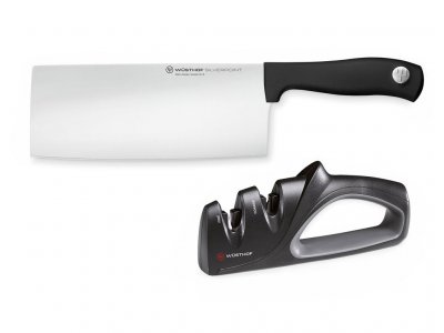 Čínsky kuchársky nôž + brúska na nože Silverpoint Wüsthof 2 ks