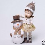 Dievča so snehuliakom v klobúku 9x5,5x15cm polyres 8002853K
