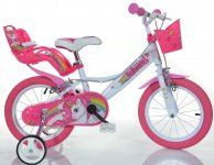 DINO Bikes Detský bicykel - 16" so sedačkou pre bábiku a košíkom Unicorn  164RUN
