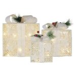 Emos LED darčeky biele s ozdobou, 3 veľkosti, teplá biela DCFC27