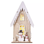 Emos LED dekor. drevená – dom so snehuliakmi, 28,5 cm, 2x AA, vnútorná, teplá biela, časovač DCWW18