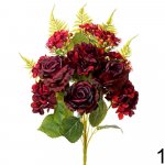 Kytica ruža + hortenzia 55cm bordová 201432BO