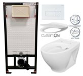 DEANTE Podstavný rám, pre závesné WC misy + SLIM tlačidlo bílé + WC CERSANIT CLEANON MODUO + SEDADLO CST_WC01 A51P MO1