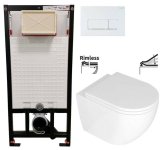 DEANTE Podstavný rám, pre závesné WC misy + SLIM tlačidlo bílé  + WC REA Carlo Mini Basic Rimlesss + SEDADLO CST_WC01 A51P CB1