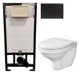 DEANTE Podstavný rám, pre závesné WC misy + SLIM tlačidlo černé + WC CERSANIT DELFI + SEDADLO CST_WC01 N51P DE1