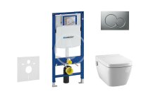 GEBERIT - Duofix Modul na závesné WC s tlačidlom Sigma01, matný chróm + Tece One - sprchovacia toaleta a doska, Rimless, SoftClose 111.300.00.5 NT3
