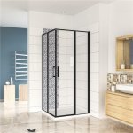H K - Produkty značky Hezká koupelna - Štvorcový sprchovací kút BLACK SAFIR R101, 100x100 cm, s dvomi jednokrídlovými dverami s pevnou stenou, rohový vstup SE-BLACKSAFIRR101