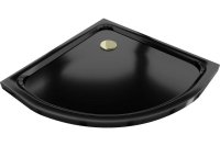 MEXEN/S - Flat sprchová vanička štvrťkruhová slim 70 x 70 cm, czarny + zlatý sifón 41707070G
