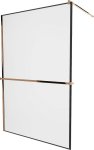 MEXEN/S - KIOTO Sprchová zástena WALK-IN s poličkou a držiakom uterákov 100 x 200 cm transparent/čierna 8 mm, ružové zlato 800-100-121-60-70