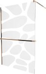 MEXEN/S - KIOTO Sprchová zástena WALK-IN s poličkou a držiakom uterákov 110 x 200 cm, transparent/biely dekor 8 mm, ružové zlato 800-110-121-60-97