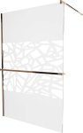 MEXEN/S - KIOTO Sprchová zástena WALK-IN s poličkou a držiakom uterákov 90 x 200 cm, transparent/biely dekor 8 mm, ružové zlato 800-090-121-60-85