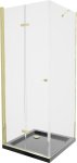 MEXEN/S - Lima sprchový kút zalamovacie dvere 90 x 90 cm, transparent, zlatý + Flat čierna vanička so sifónom 856-090-090-50-00-4070G