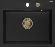 MEXEN/S MEXEN/S - Oscar granitový drez 580 x 490 mm, čierna, zlatý sifón 6519581000-77-G