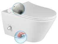 SAPHO - AVVA závesná WC misa, Rimless, integrovaná batéria a bidetová spŕška 35,5x53cm, biela 100315