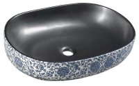 SAPHO - PRIORI keramické umývadlo, 60x13,5x40 cm, farba čierna s modrou maľbou PI026