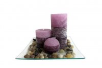 TORO Darčekový set 3 sviečok s vôňou levandule na sklenenom podnose s kameňmi